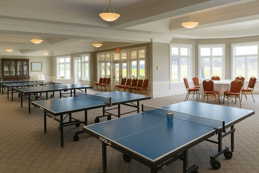 Ping pong tables set up indoors for rental events